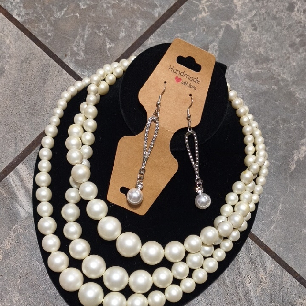 Pearl Necklace and Earring Set